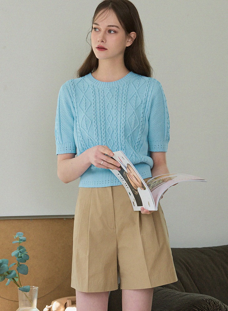 SCASI CABLE HALF SLEEVE KNIT [SKY BLUE]