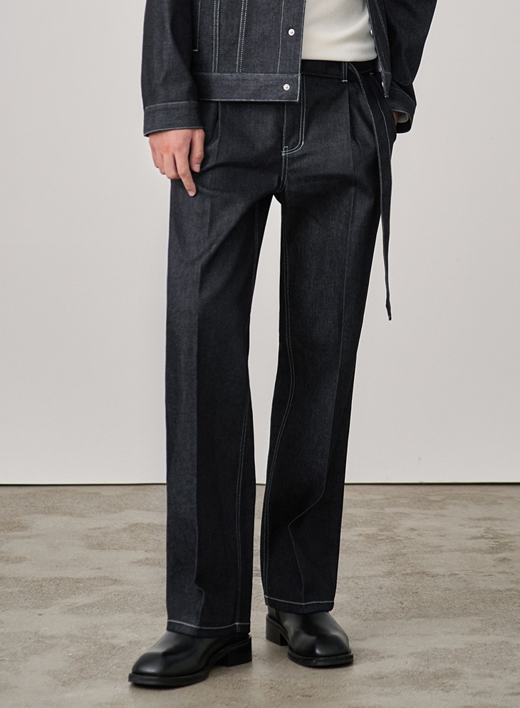 RELAXED WIDE RAW DENIM PANTS [BLUE]