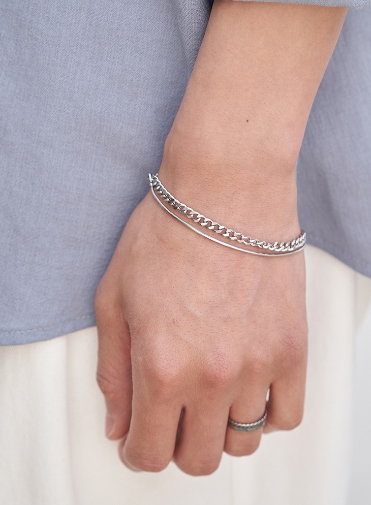 LAYERED CHAIN SURGICAL BRACELET [SILVER]