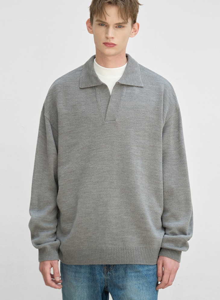 OVERSIZED PULLOVER COLLAR KNIT [M.GREY]
