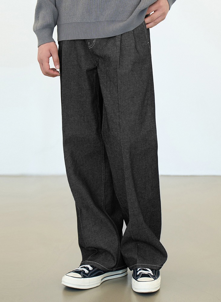 RELAXED WIDE RAW DENIM PANTS [BLACK]