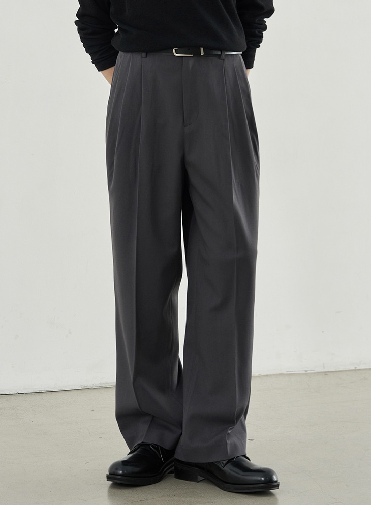 3-TUCK RELAXED WIDE WOOL SLACKS [CHARCOAL]