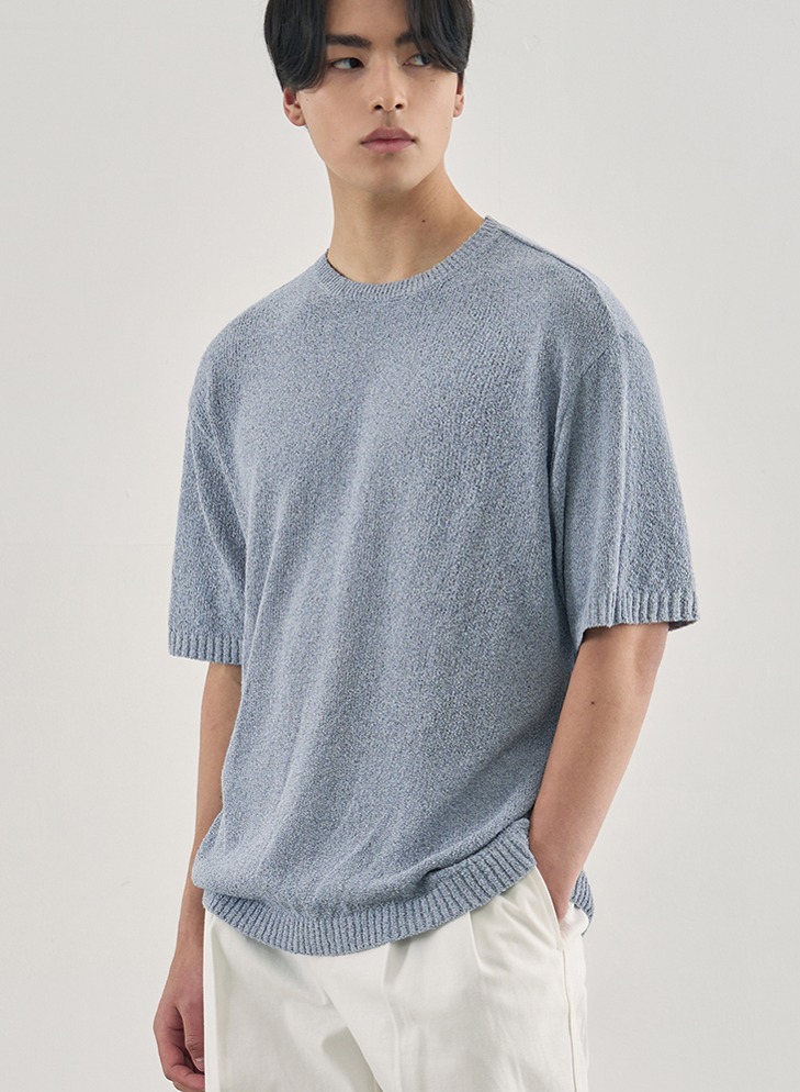 AIRY BOUCLE ROUND HALF KNIT [M.BLUE]
