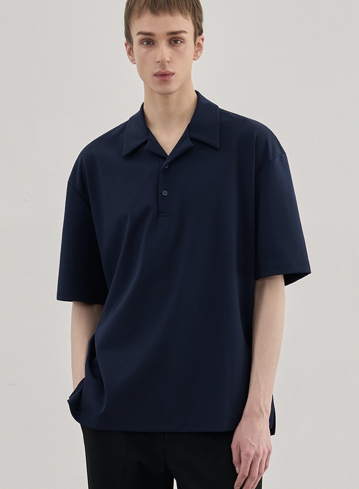 RE-EDITION OPEN COLLAR T-SHIRTS [NAVY]