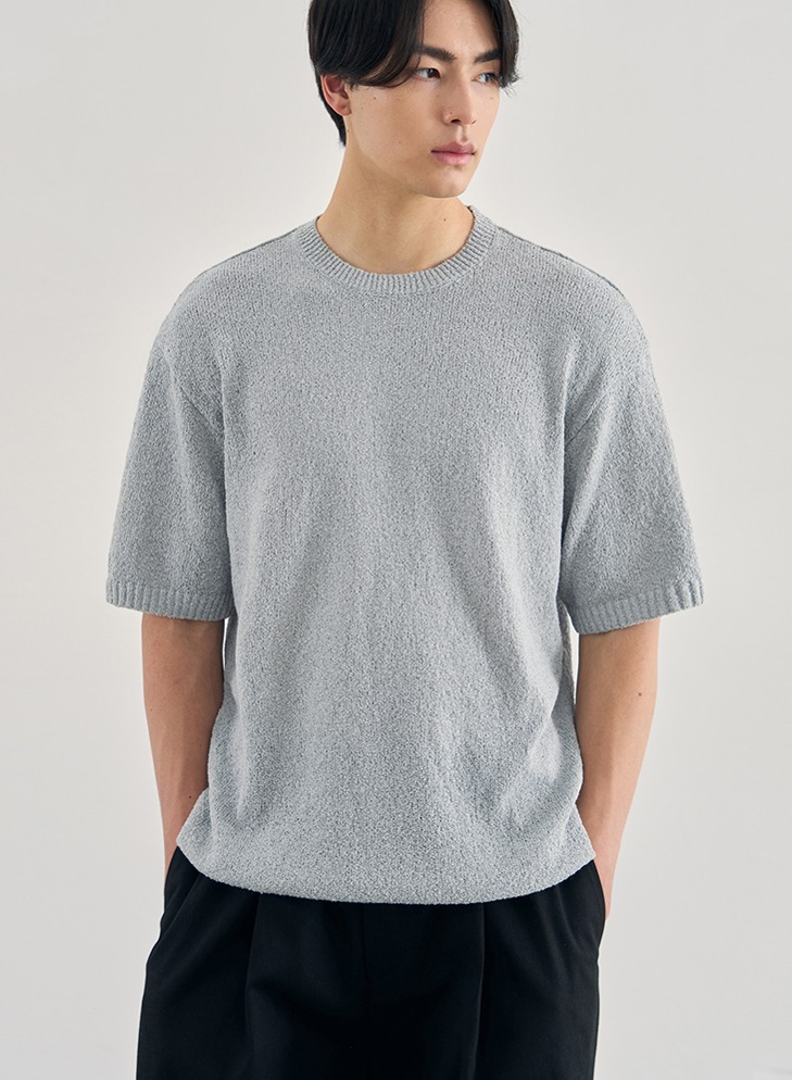 AIRY BOUCLE ROUND HALF KNIT [M.GREY]