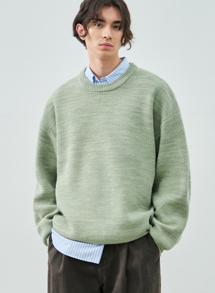 OVERSIZE MIXED PULLOVER KNIT [SAGE GREEN]