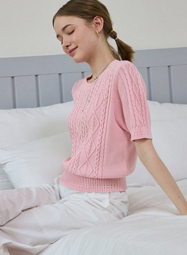SCASI CABLE HALF SLEEVE KNIT [PINK]