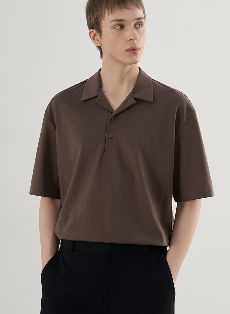 RE-EDITION OPEN COLLAR T-SHIRTS [BROWN]